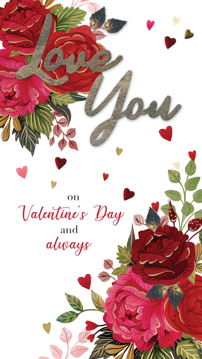 Love You Always Love Blooms Red Valentines Day Hand-Finished Greeting Card