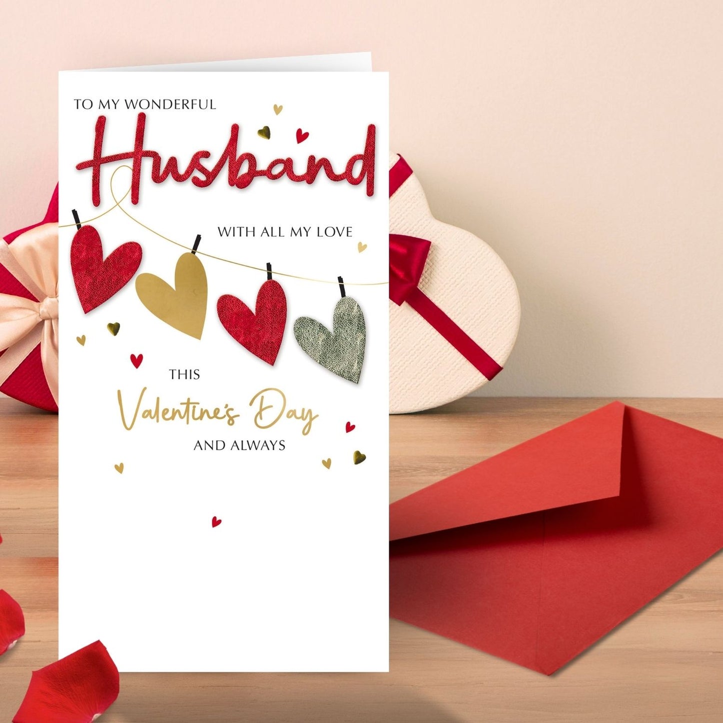 Wonderful Husband Love On A Line Valentines Day Hand-Finished Greeting Card