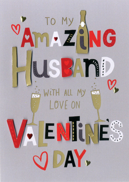 Amazing Husband Pop, Fizz, Clink! Valentines Day Hand-Finished Greeting Card