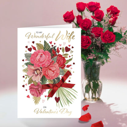 Wonderful Wife Bouquet Of Blush Valentines Day Large Greeting Card