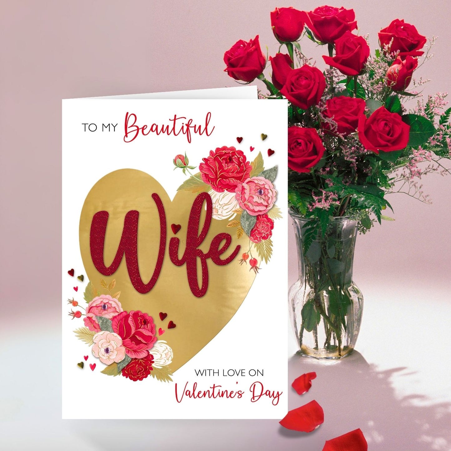 Beautiful Wife Perfect Pink Posies Valentines Day Large Greeting Card