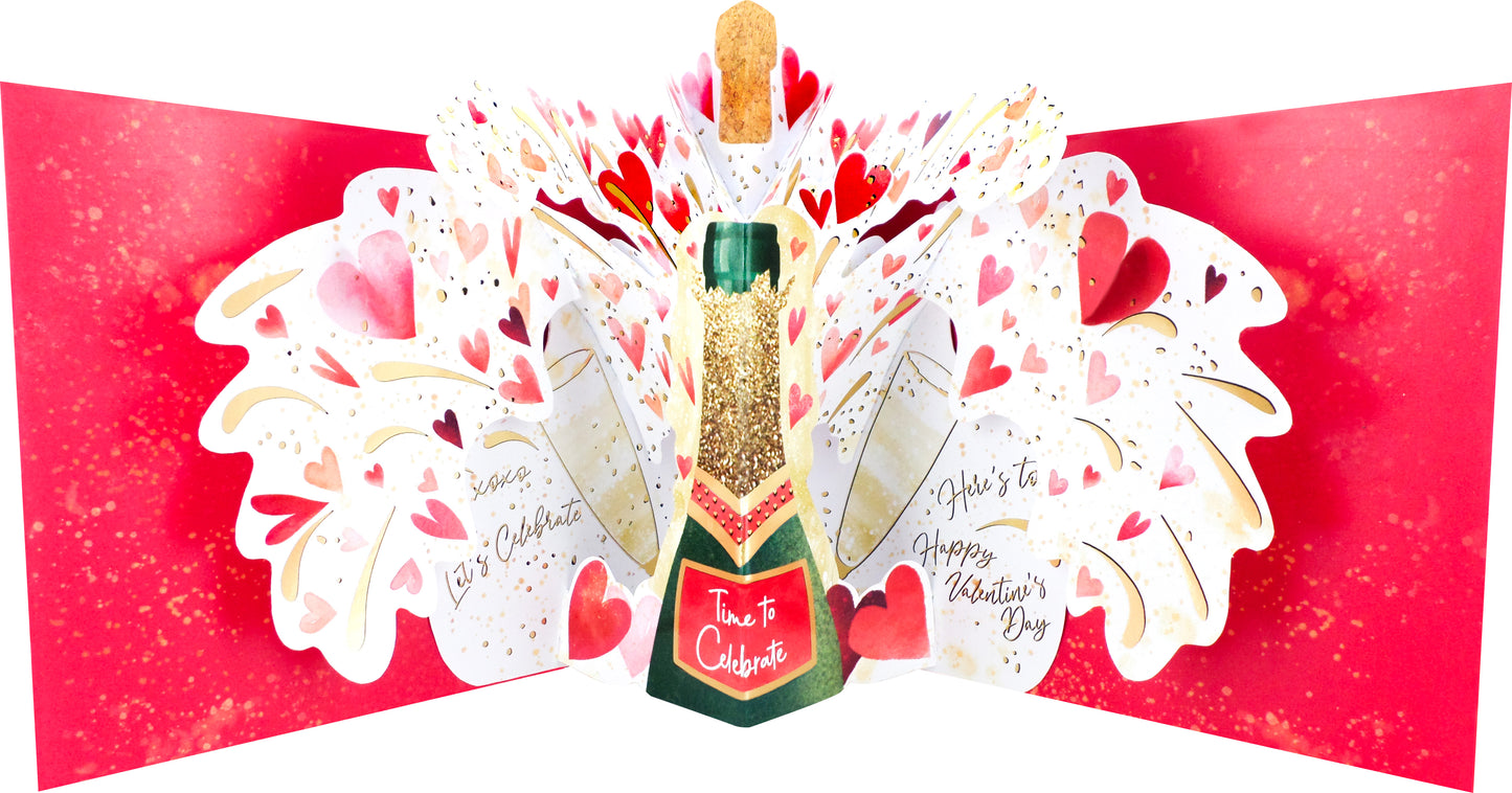 Here's To Us Pop The Bubbly! Valentines Day Pop Up Greeting Card