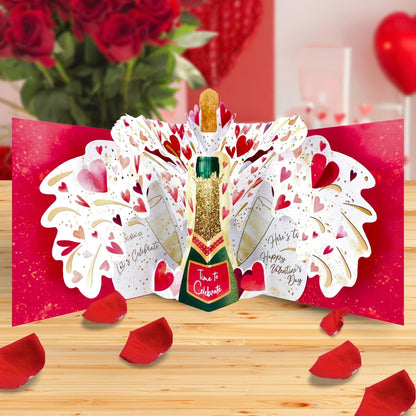 Here's To Us Pop The Bubbly! Valentines Day Pop Up Greeting Card