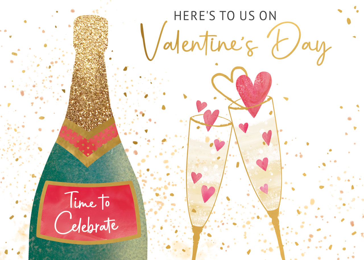 Here's To Us Pop The Bubbly! Valentines Day Pop Up Greeting Card
