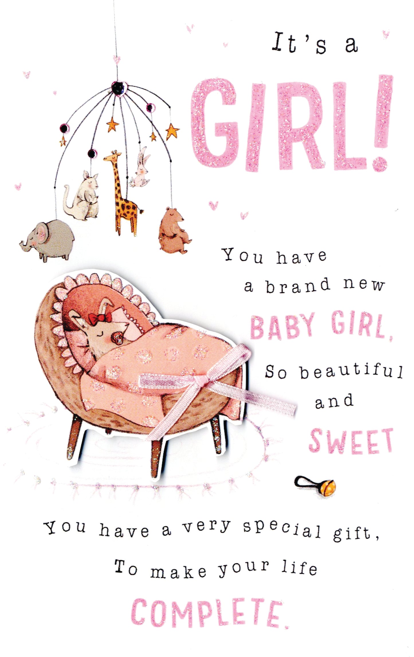 Congrats It's A Girl Embellished New Baby Girl Greeting Card