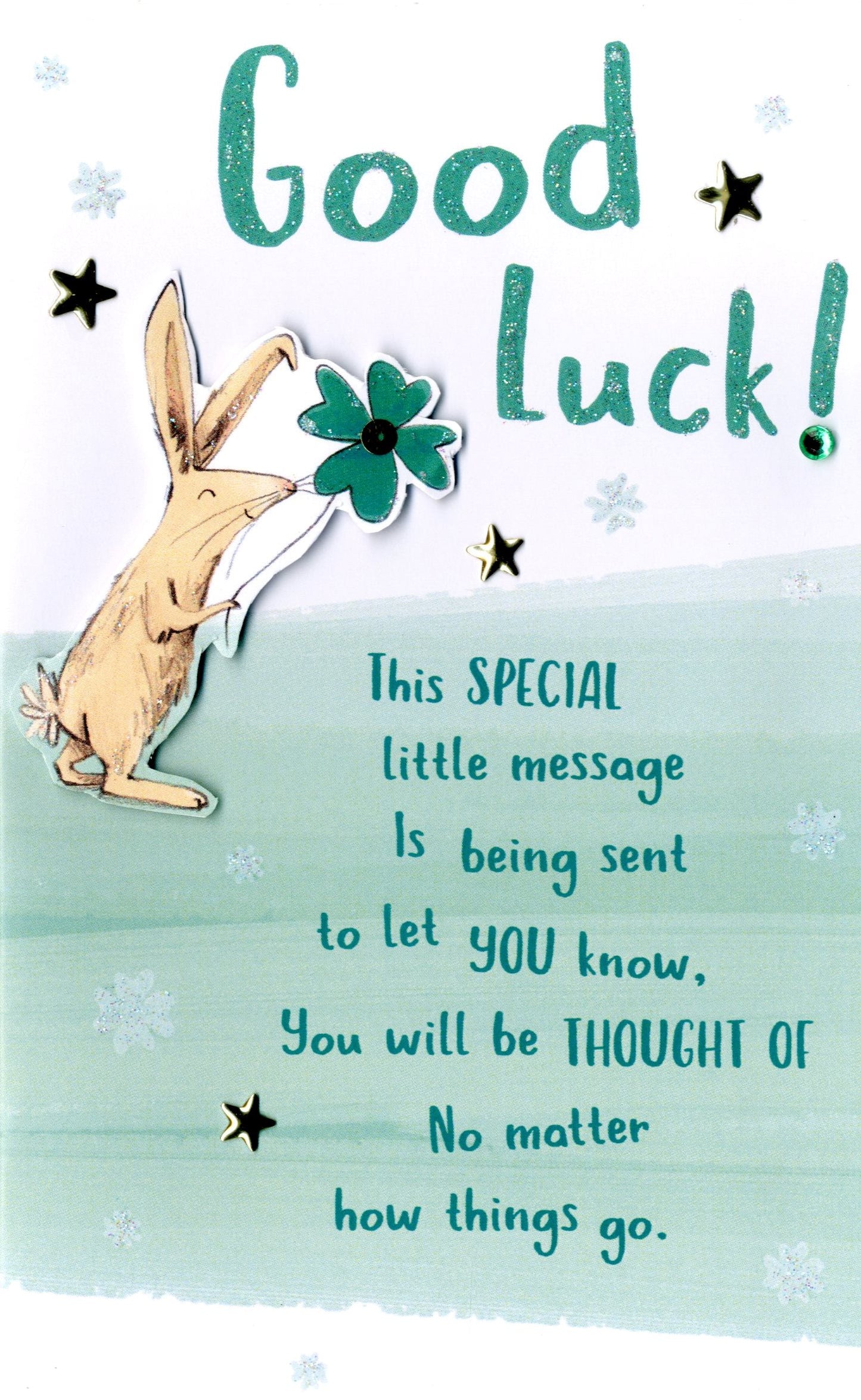 Four Leaf Clover Embellished Good Luck Greeting Card