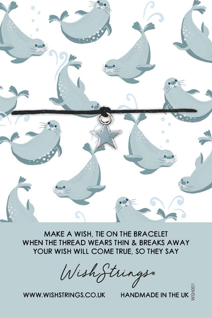 Cute Seals Silver Star Wish String Bracelet With Lucky Charm