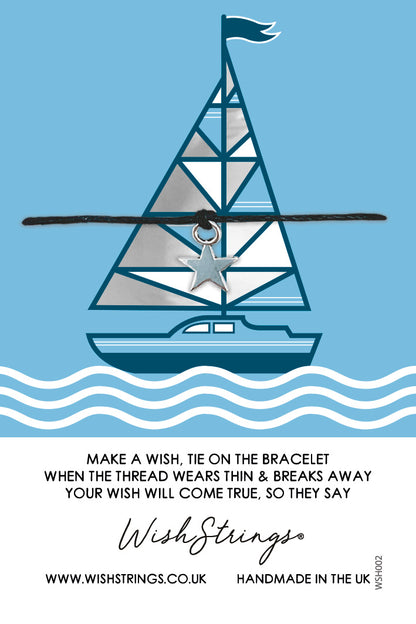 Sailing Yacht Boat Silver Star Wish String Bracelet With Lucky Charm