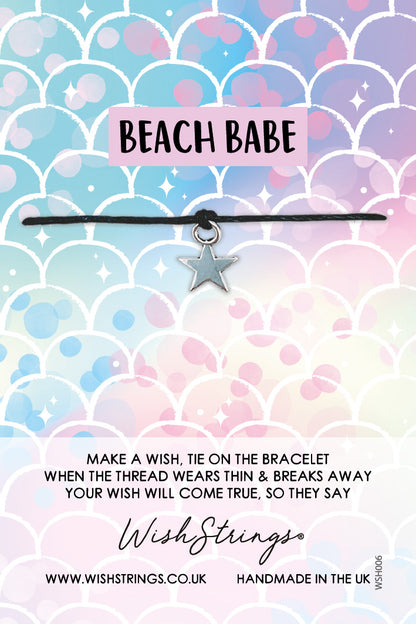 Beach Babe With Star Charm Wish String Bracelet With Lucky Charm