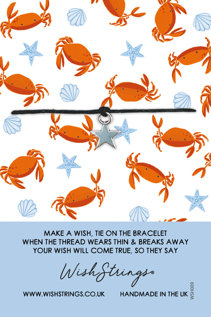 Crab & Starfish With Star Charm Wish String Bracelet With Lucky Charm