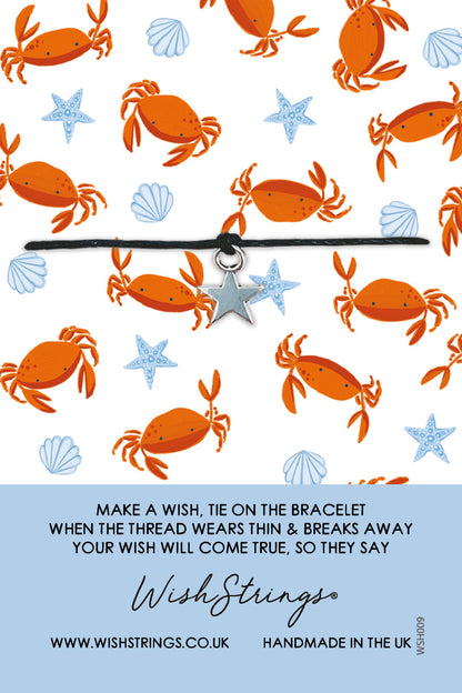 Crab & Starfish With Star Charm Wish String Bracelet With Lucky Charm