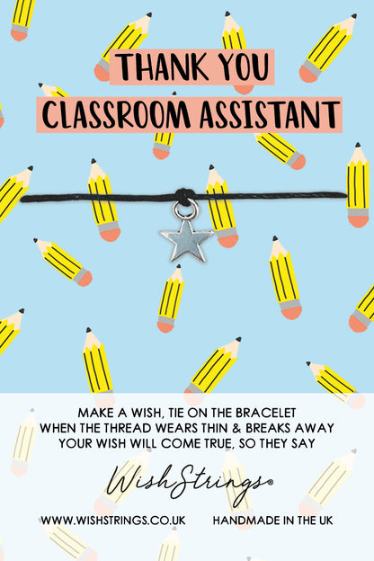 Thank You Classroom Assistant Wish String Bracelet With Lucky Charm