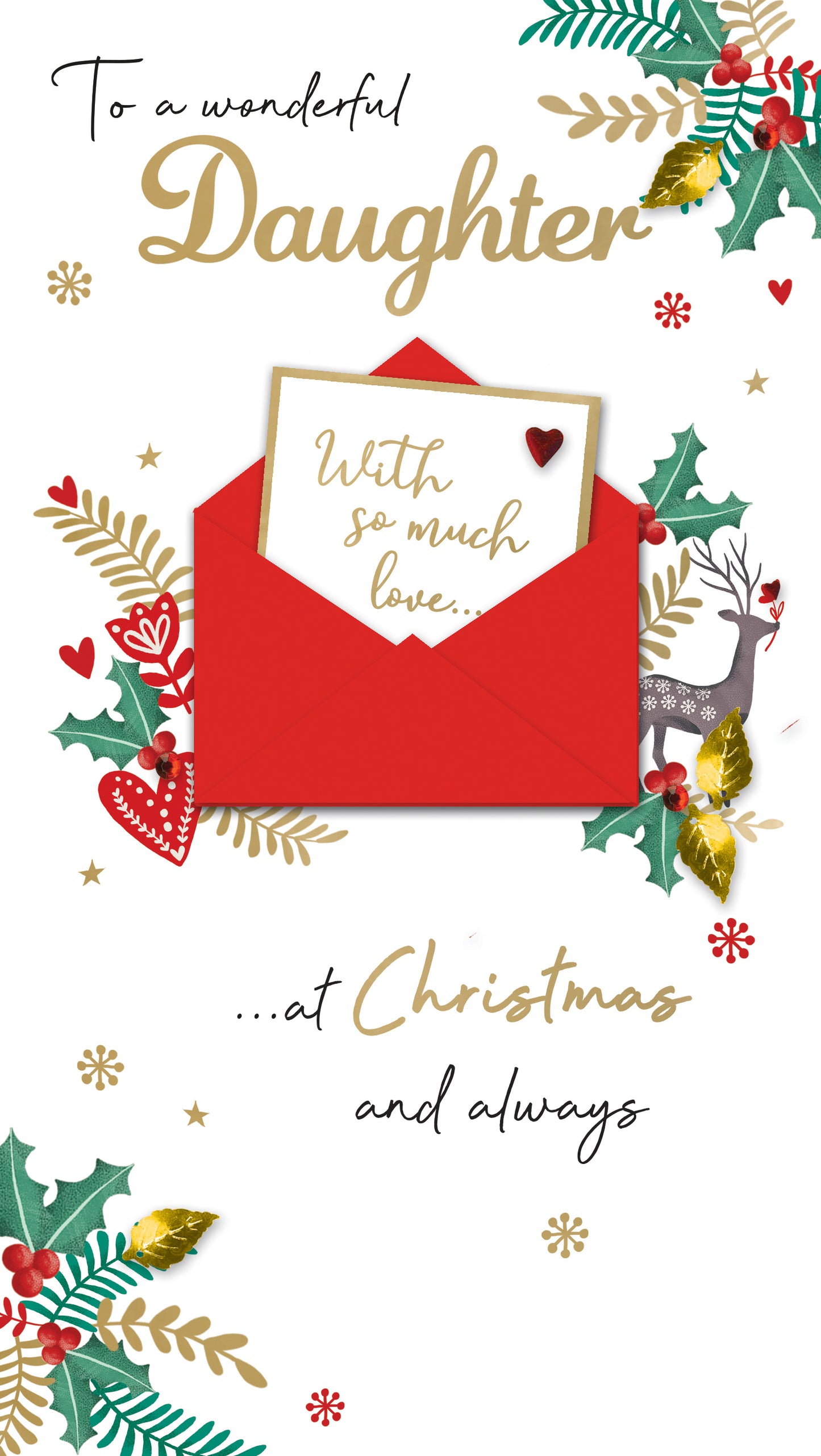 Daughter So Much Love Embellished Christmas Card Hand-Finished