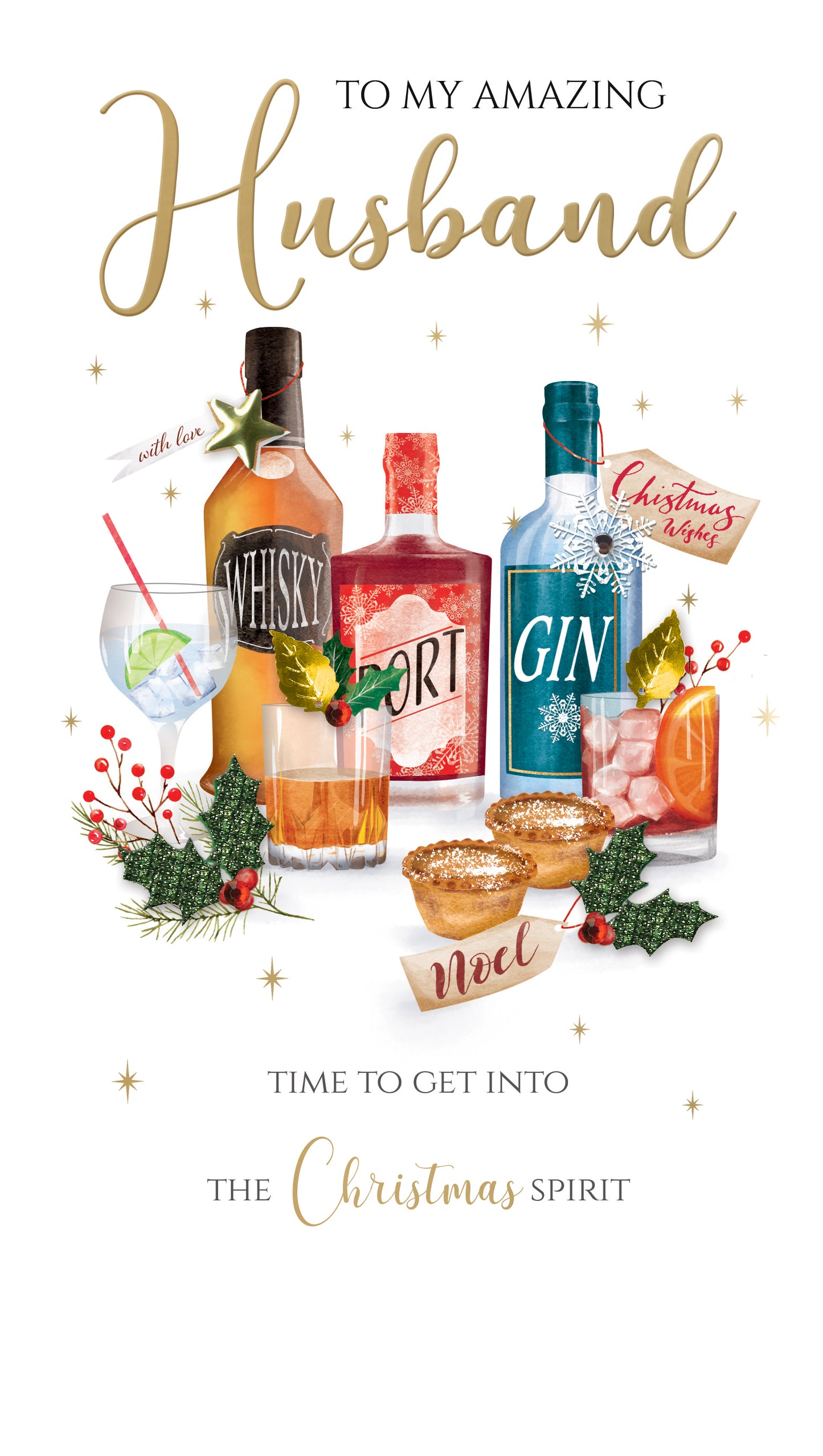 Husband Xmas Spirit Embellished Christmas Card Hand-Finished