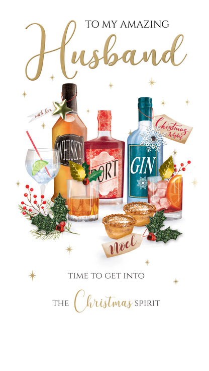 Husband Xmas Spirit Embellished Christmas Card Hand-Finished