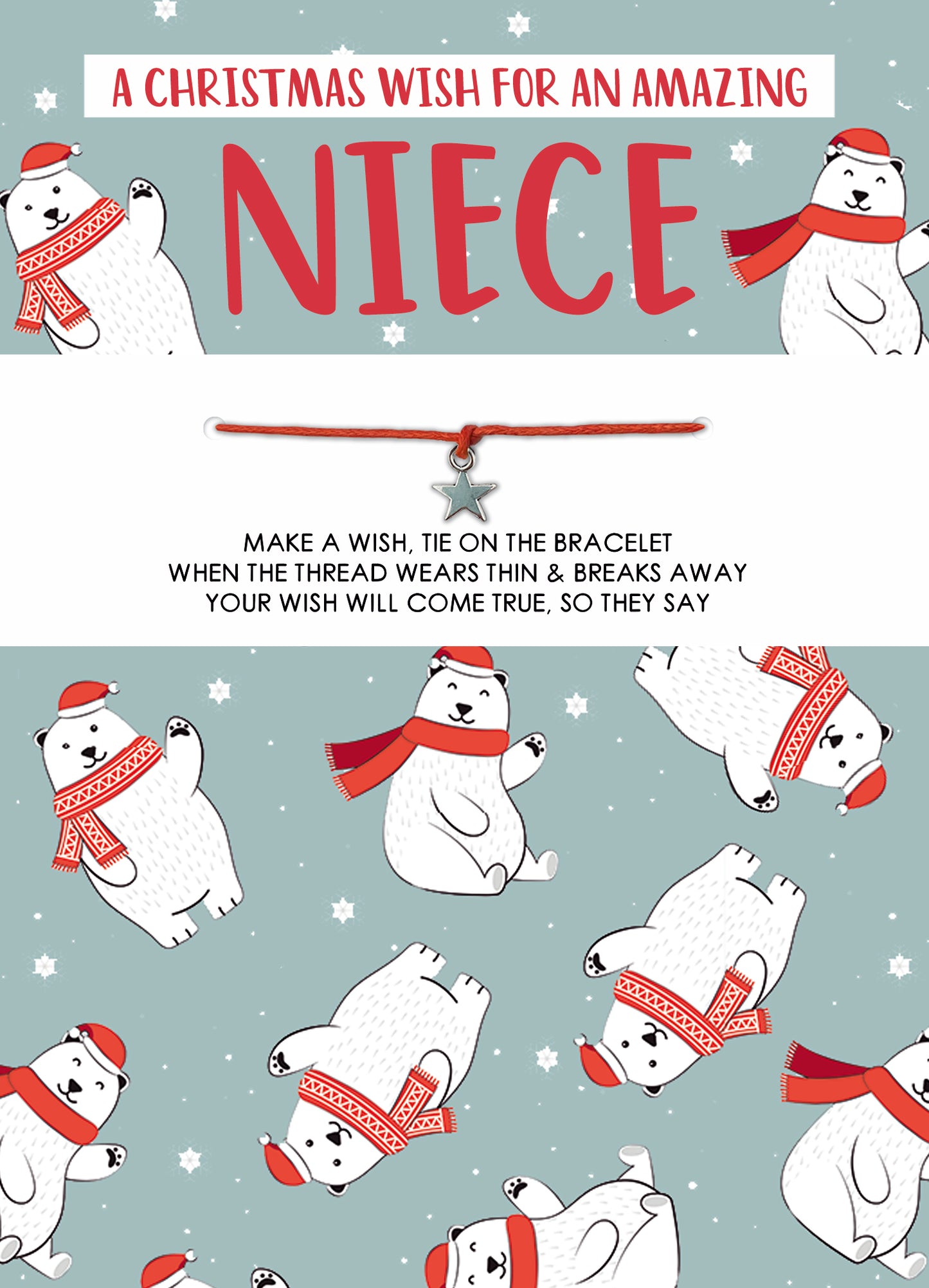 Cards 'n' Wishes Amazing Niece Wishstring Bracelet & Christmas Card