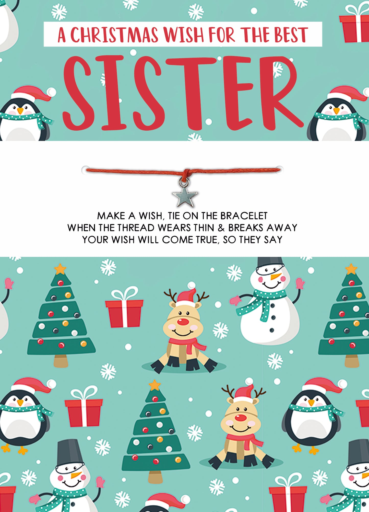 Cards 'n' Wishes Best Sister Wishstring Bracelet & Christmas Card