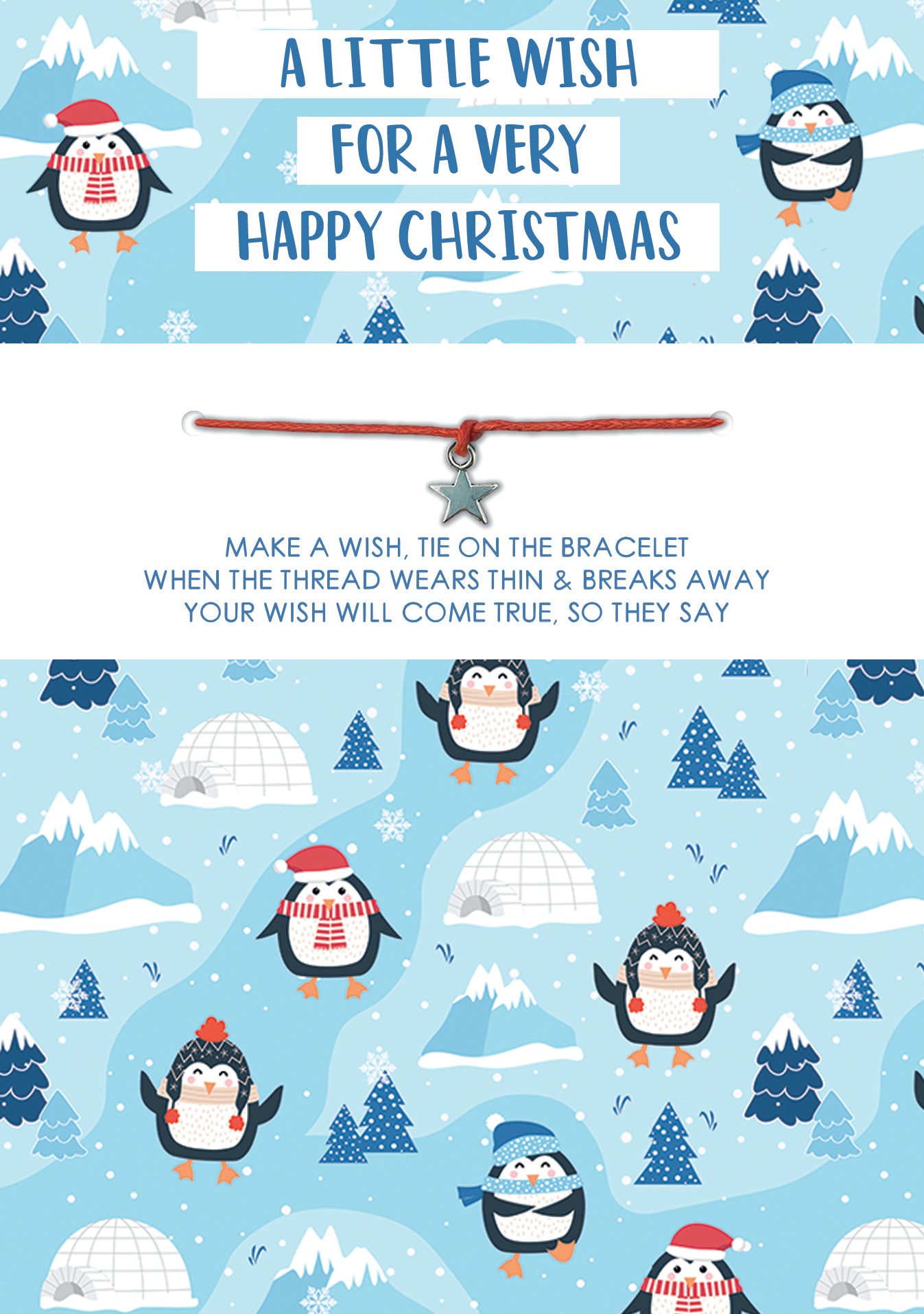Cards 'n' Wishes Festive Penguins Wishstring Bracelet & Christmas Card