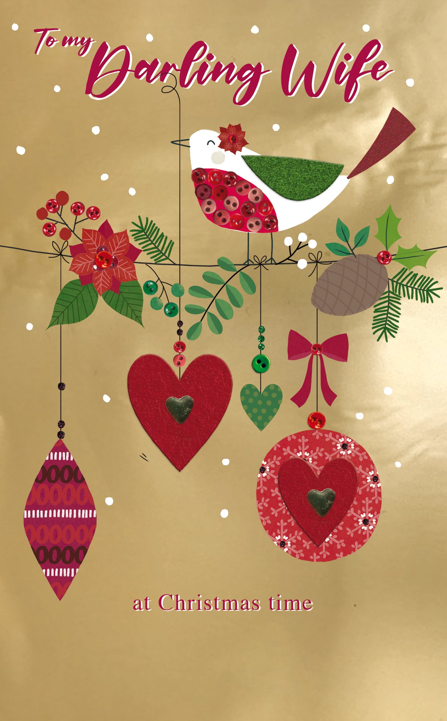 Darling Wife Festive Robin Embellished Christmas Card