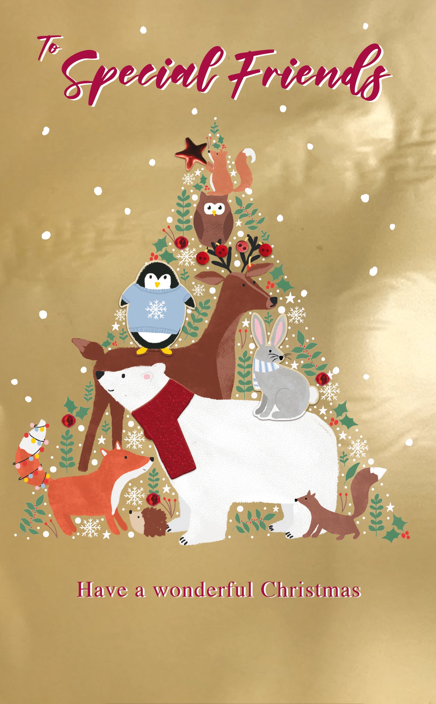Special Friends Xmas Animals Embellished Christmas Card