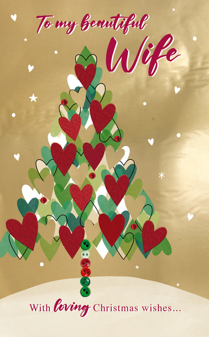 Beautiful Wife Tree Of Hearts Embellished Christmas Card