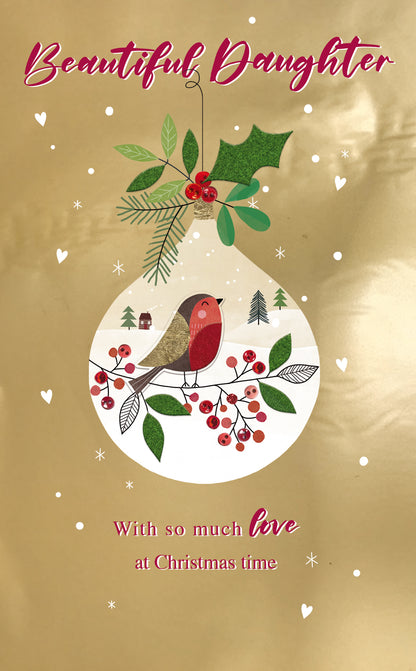 Beautiful Daughter Robin Embellished Christmas Card