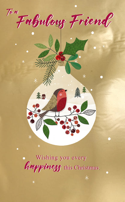 Fabulous Friend Robin Embellished Christmas Card