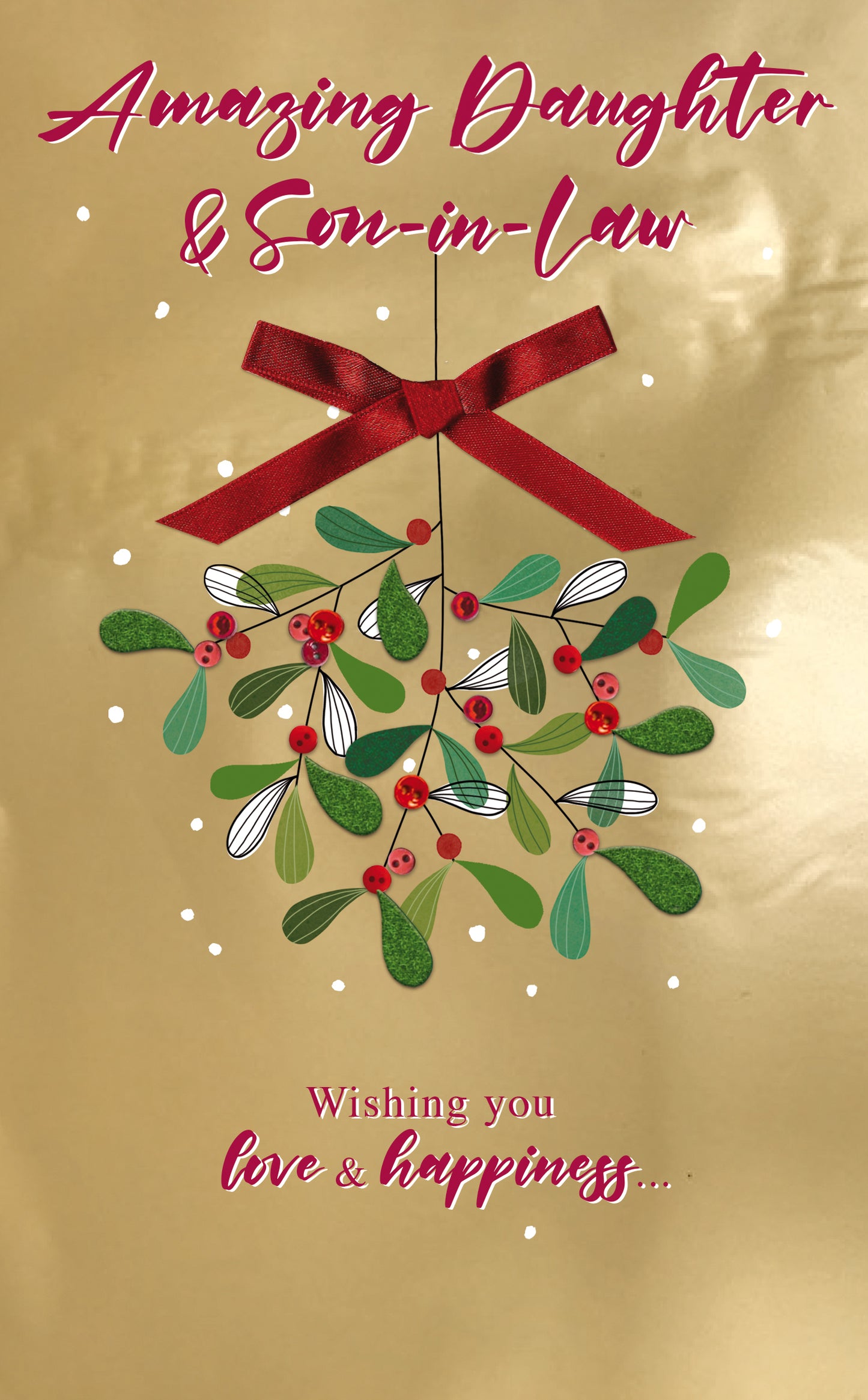 Daughter & Son-In-Law Mistletoe Embellished Christmas Card