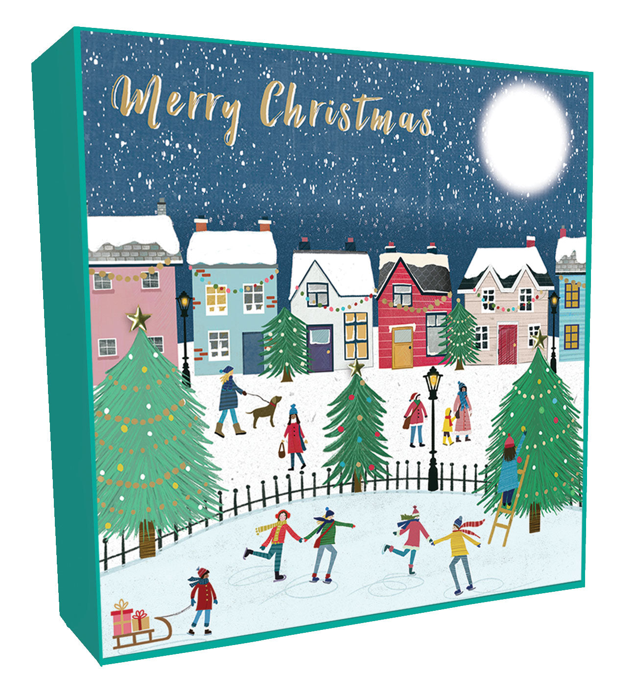 Box of 6 Christmas Village Luxury Hand-Finished Christmas Cards