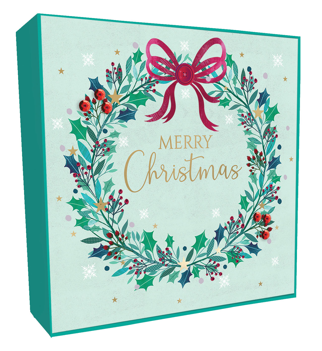 Box of 6 Festive Wreath & Bow Luxury Hand-Finished Christmas Cards