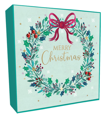 Box of 6 Festive Wreath & Bow Luxury Hand-Finished Christmas Cards