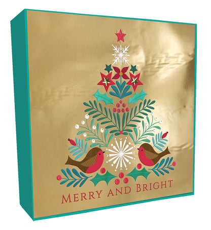 Box of 6 Xmas Tree & Robins Luxury Hand-Finished Christmas Cards