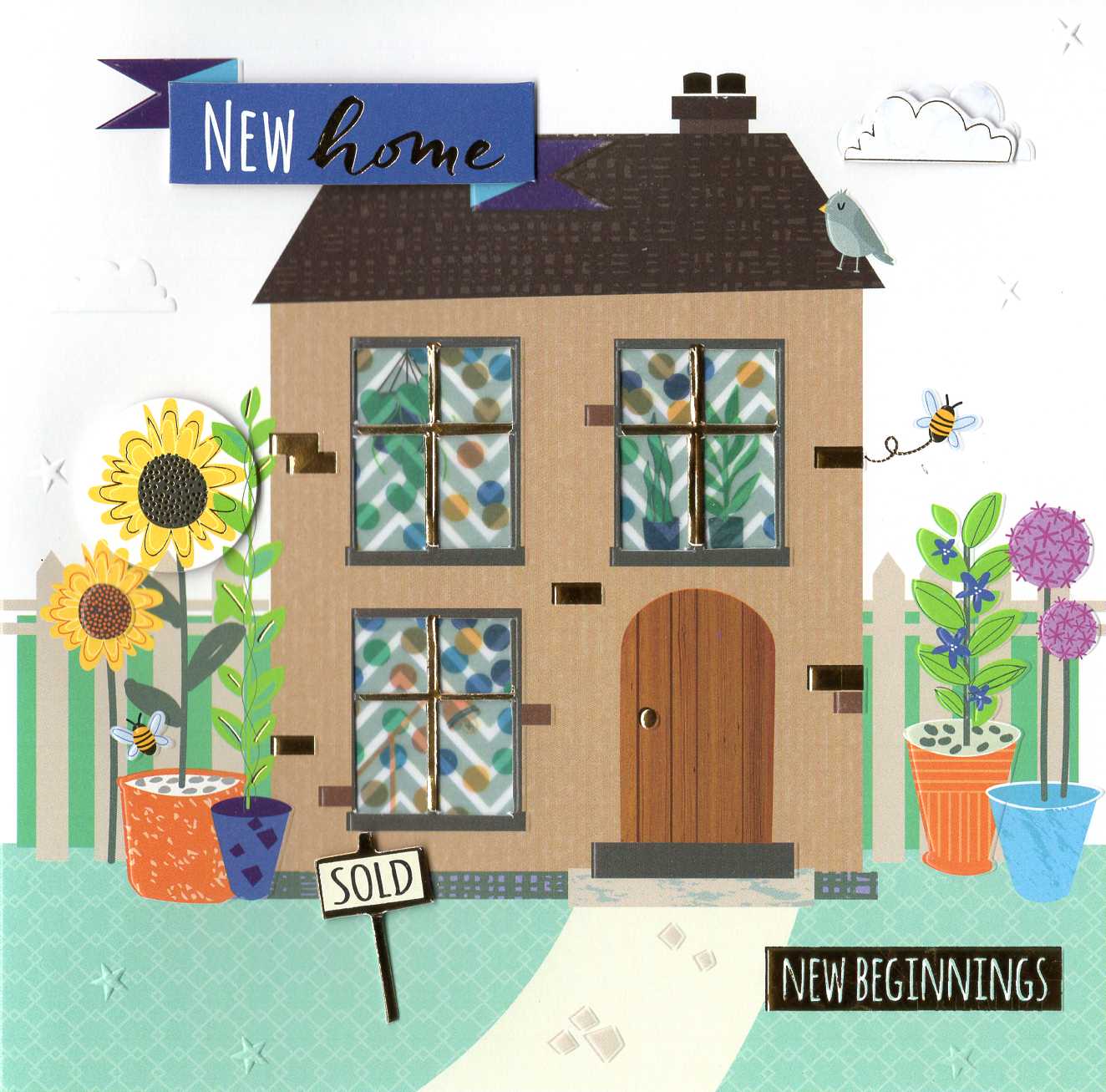 New Home New Beginnings Foiled & Embellished Greeting Card