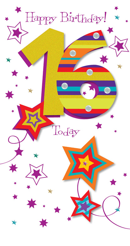 Teens 16th Birthday 16 Today Embellished Greeting Card