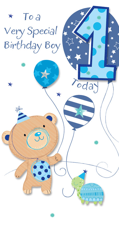 Boys 1st Birthday 1 Today Embellished Greeting Card