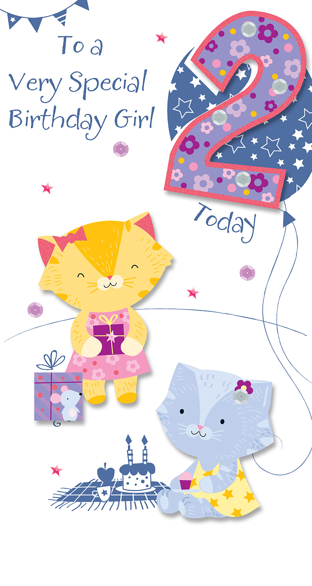 Girls 2nd Birthday 2 Today Embellished Greeting Card