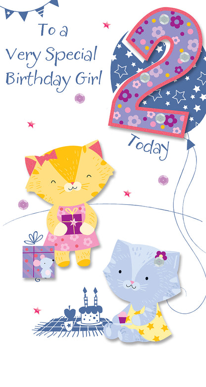 Girls 2nd Birthday 2 Today Embellished Greeting Card