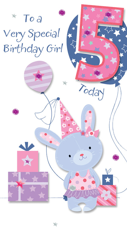 Girls 5th Birthday 5 Today Embellished Greeting Card