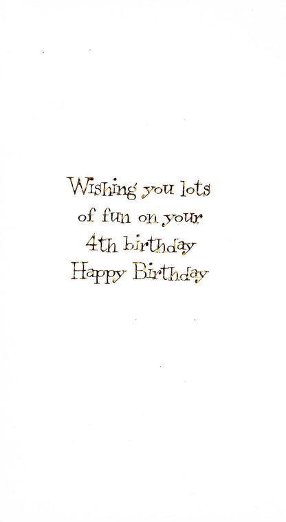 Boys 4th Birthday 4 Today Embellished Greeting Card