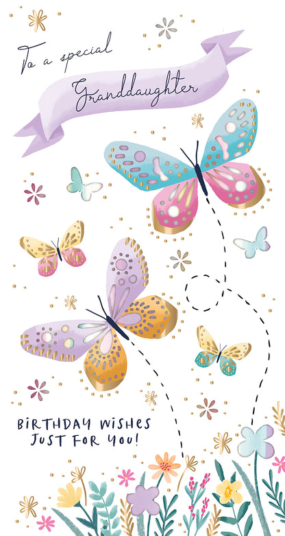 Special Granddaughter Embellished Butterfly Birthday Card