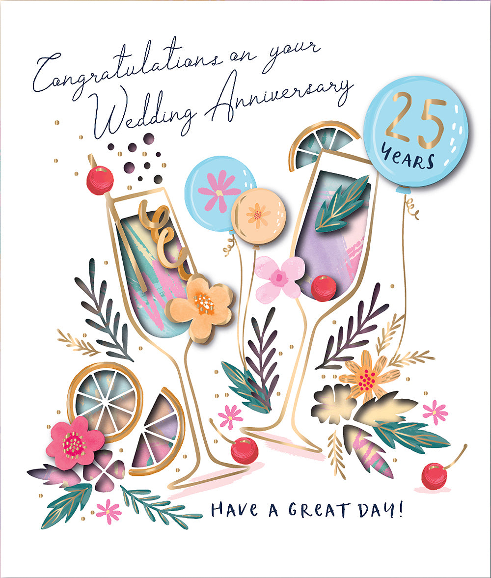 25 Years Embellished Silver Wedding Anniversary Card Love Kate's