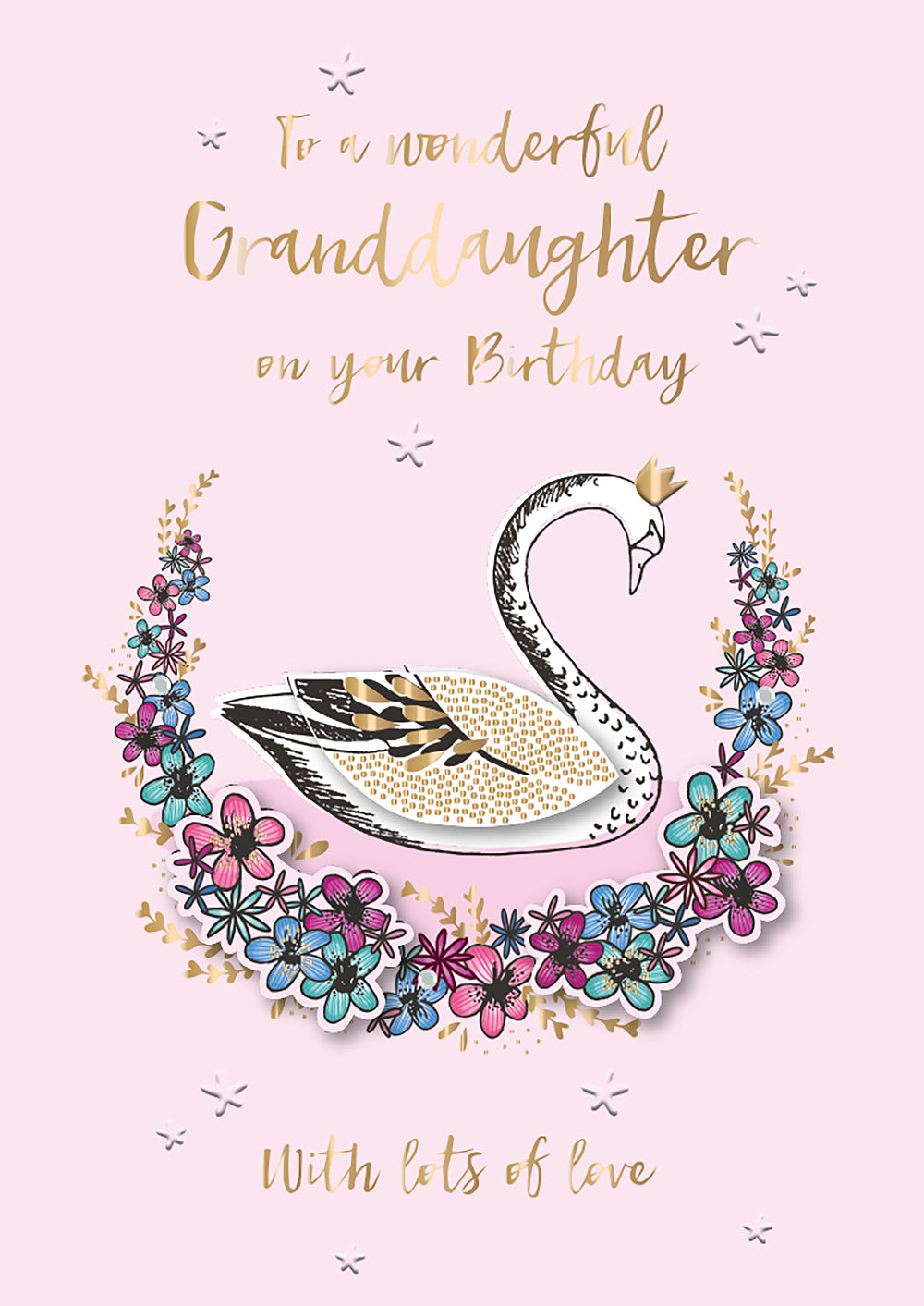 Swan Granddaughter Embellished Birthday Greeting Card
