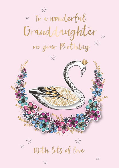 Swan Granddaughter Embellished Birthday Greeting Card