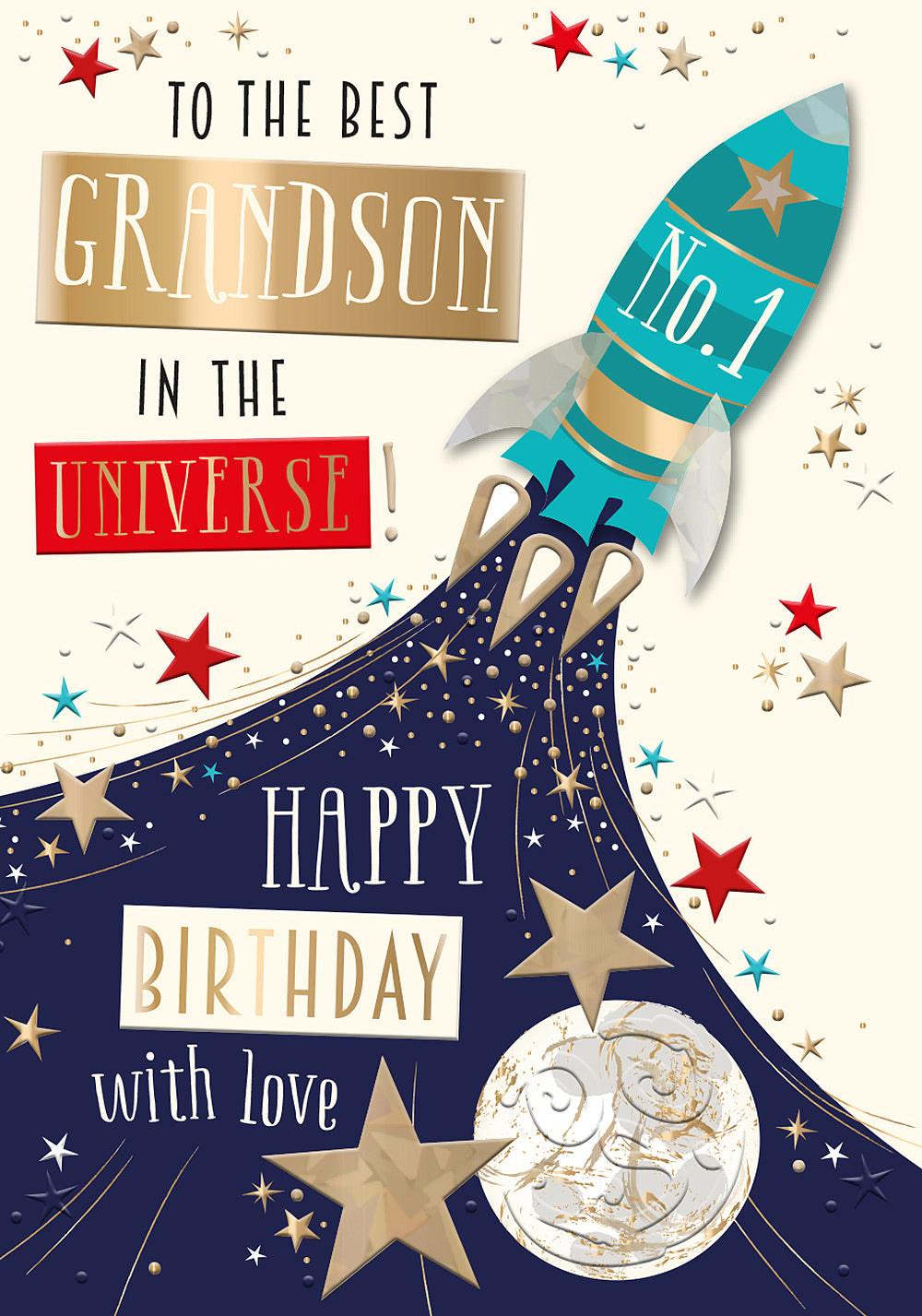 Best Grandson Rocket Embellished Birthday Greeting Card
