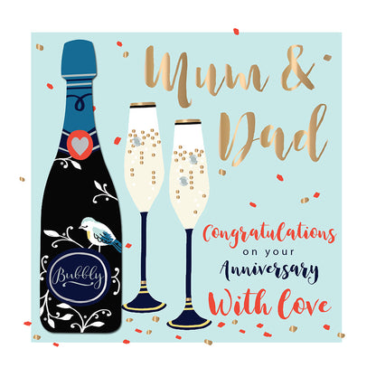 Mum & Dad On Your Anniversary Embellished Greeting Card
