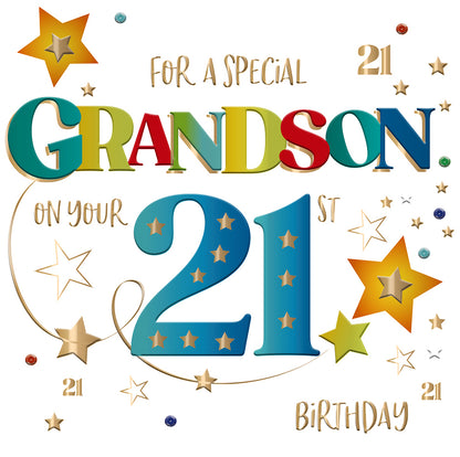 Special Grandson On Your 21st Birthday Greeting Card