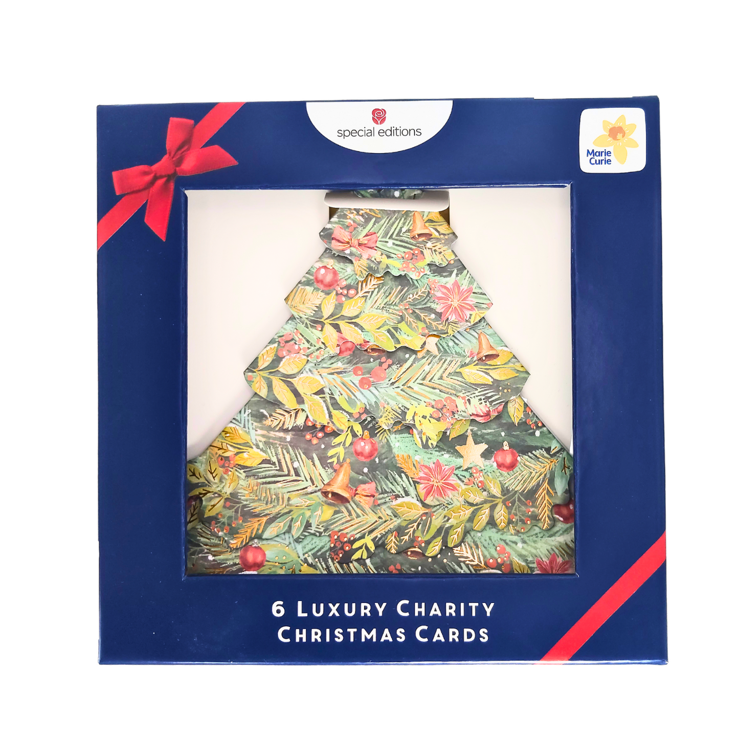 Box of 6 3D Die Cut Xmas Tree Marie Curie Charity Christmas Cards