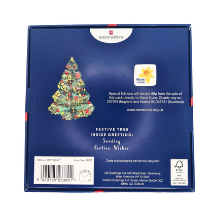 Box of 6 3D Die Cut Xmas Tree Marie Curie Charity Christmas Cards