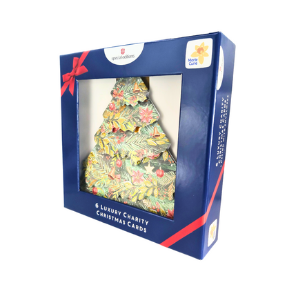 Box of 6 3D Die Cut Xmas Tree Marie Curie Charity Christmas Cards