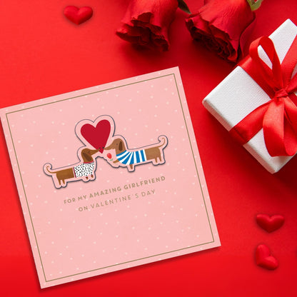 Amazing Girlfriend Puppy Love Blooms Valentine's Day Hand-Finished Greeting Card